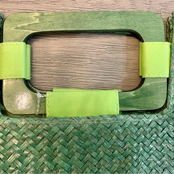 Vintage Rosella Carrara Green Straw Tote Wood Handle Large Unused Perfect Condit - Picture 3 of 14
